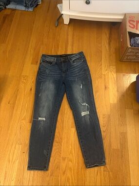 Judy Blue Dark Wash Distressed Skinny Relaxed Blue Jeans
